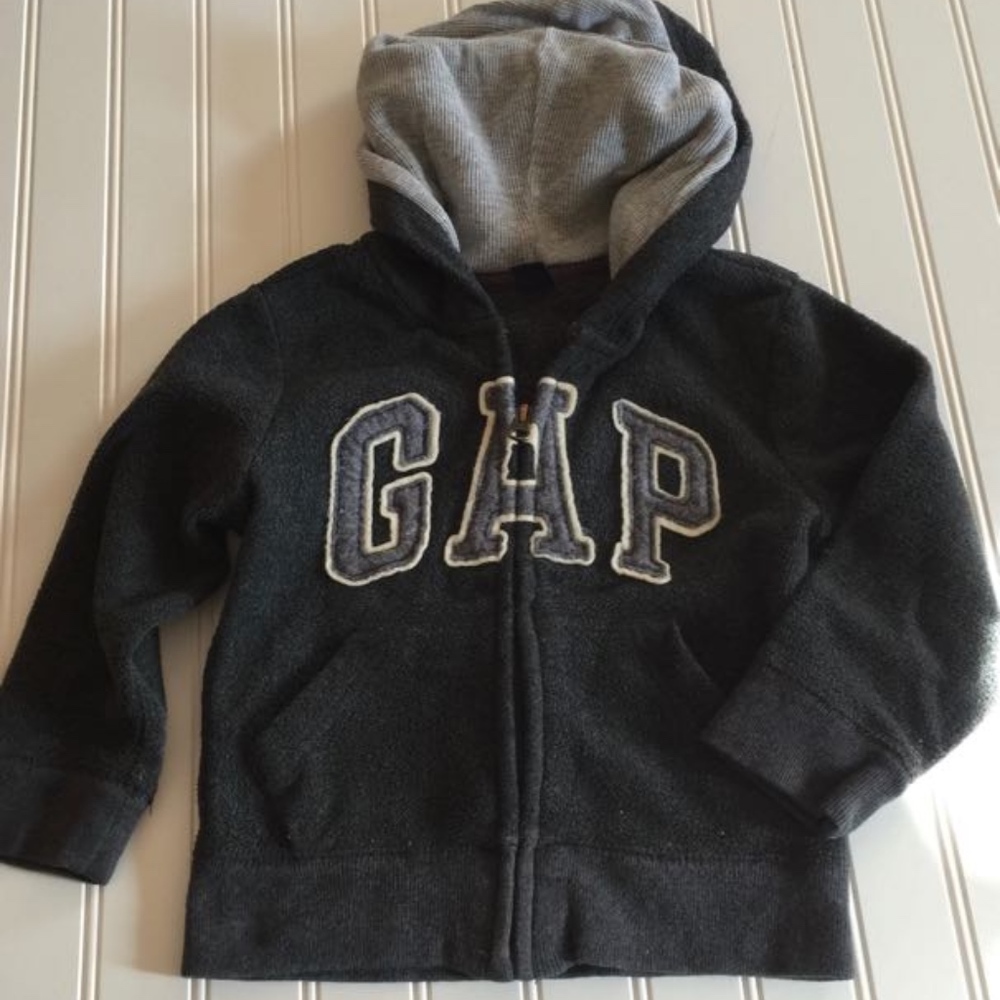 Baby Gap Dark Grey Fleece Logo Zip Hoodie Sz 4T